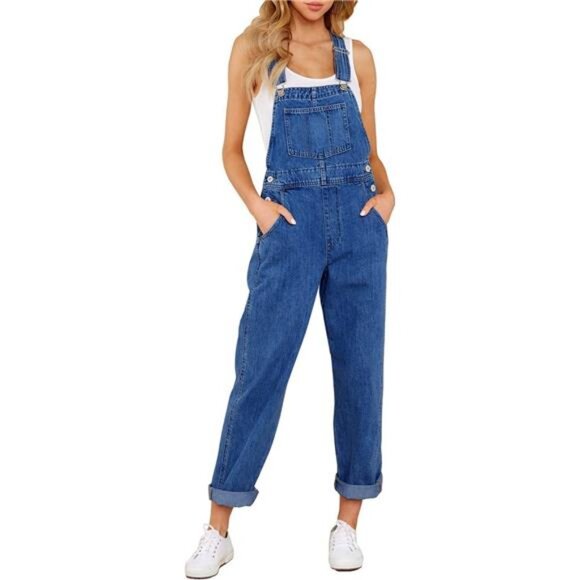 New Women's Adjustable Stretch Denim Bib Overalls - Casual Jumpsuit Jeans Pants - Picture 1 of 6